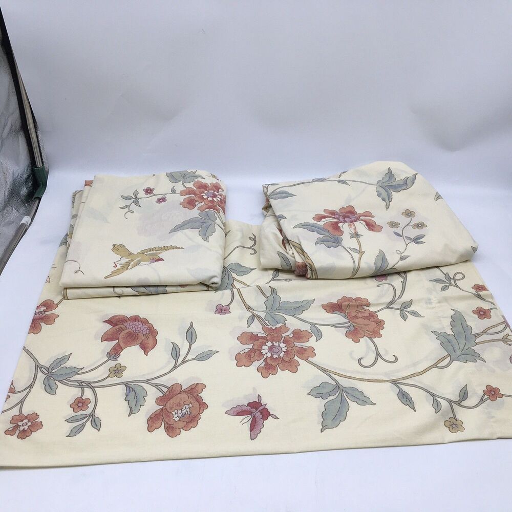 Vtg Fieldcrest Floral Perfection Print Full Sheet Set 1 Pillow C Birds Butterfly